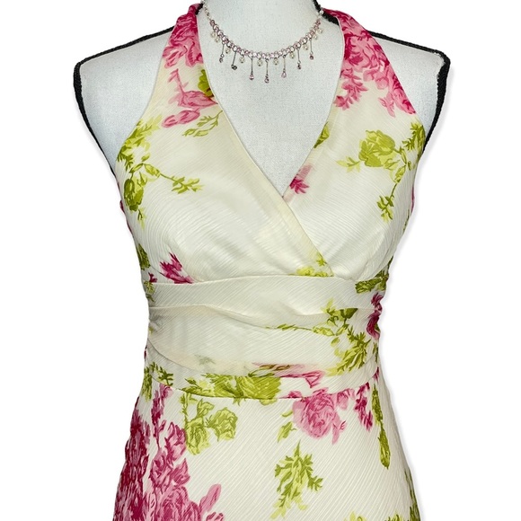 Xtraordinary Y2k Vintage Chiffon Halter Floral Dress Size 7 - Picture 2 of 12